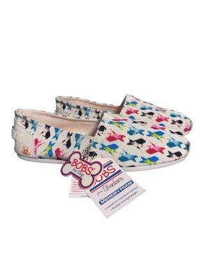 Skechers BOBS slip-on flats memory foam all-over Boston Terrier Dog print 8.5
